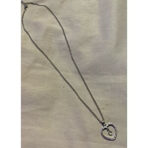 NEW Silver Rhinestone Bordered Initial Heart Necklace, O‎